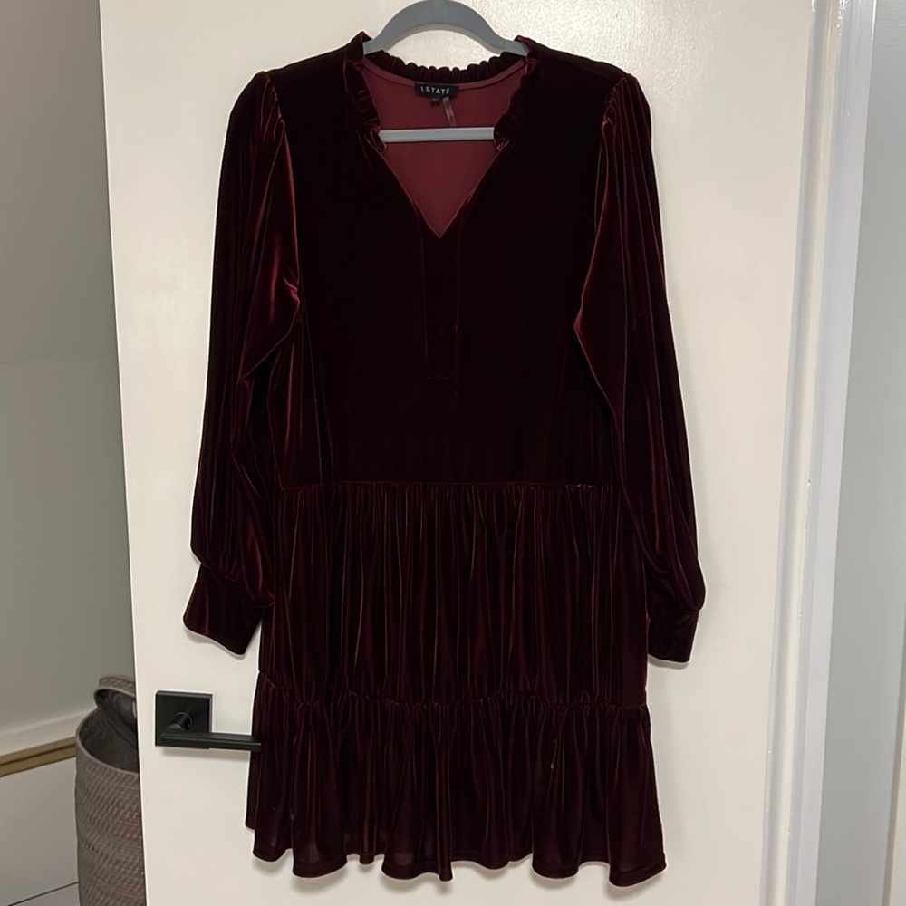 1. STATE Red Velvet Dress